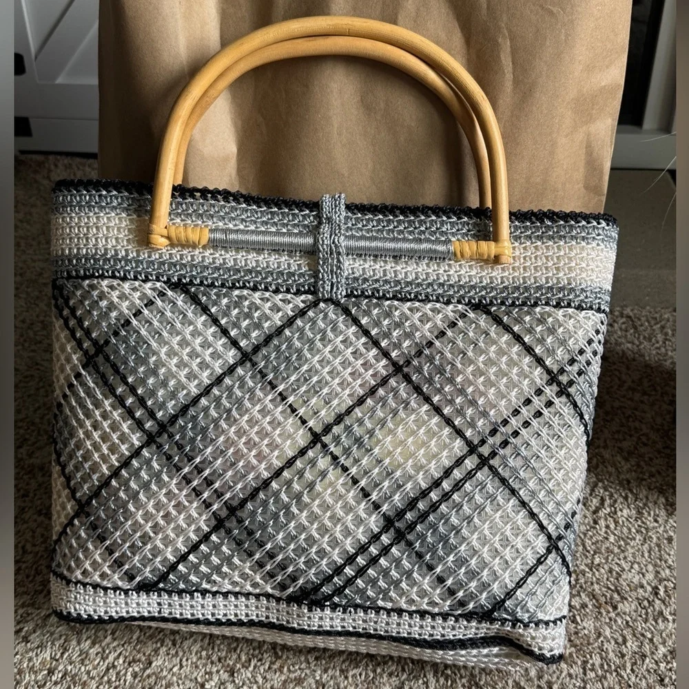 Elegant Woven‎ Handbag with Bamboo Handles